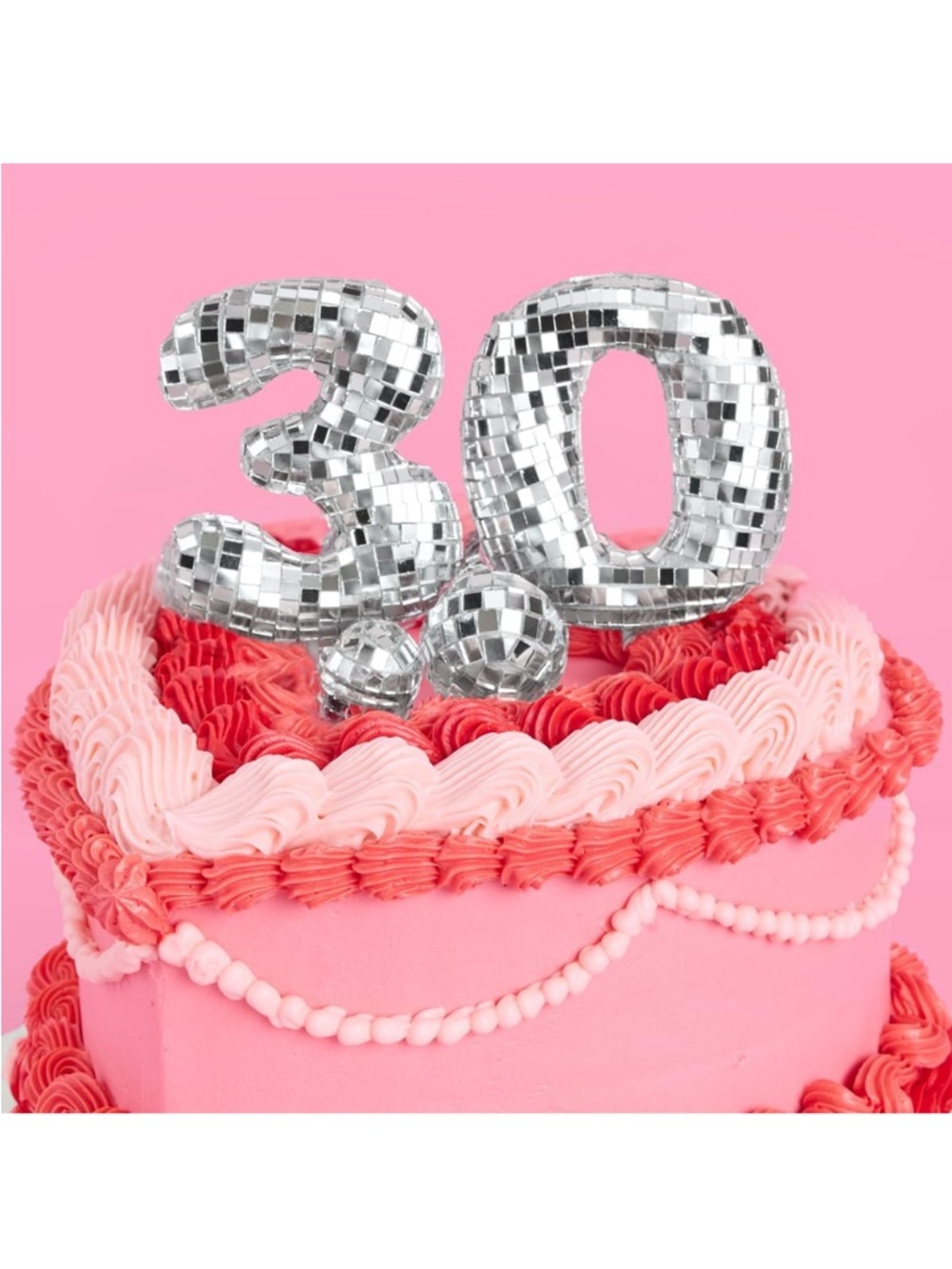 Disco Number 30 Cake Topper - Silver